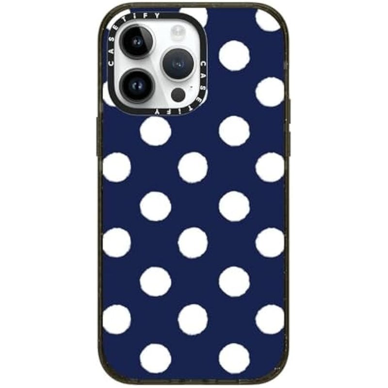 CASETIFY Impact iPhone 14 Pro Max Case 【4X Military Grade Drop Tested / 8.2ft Drop Protection/Compatible with Magsafe】 - Nautical Polka - Clear Black - Image 1