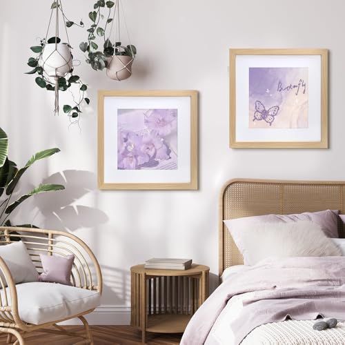 VNVNK 17x17 Frame Natural Wood Color, Perfect for 17x17 Inch Picture without Mat or 13x13 Inch Picture with Mat, Home Wall Decor Picture Frame-1 PCS - Image 2