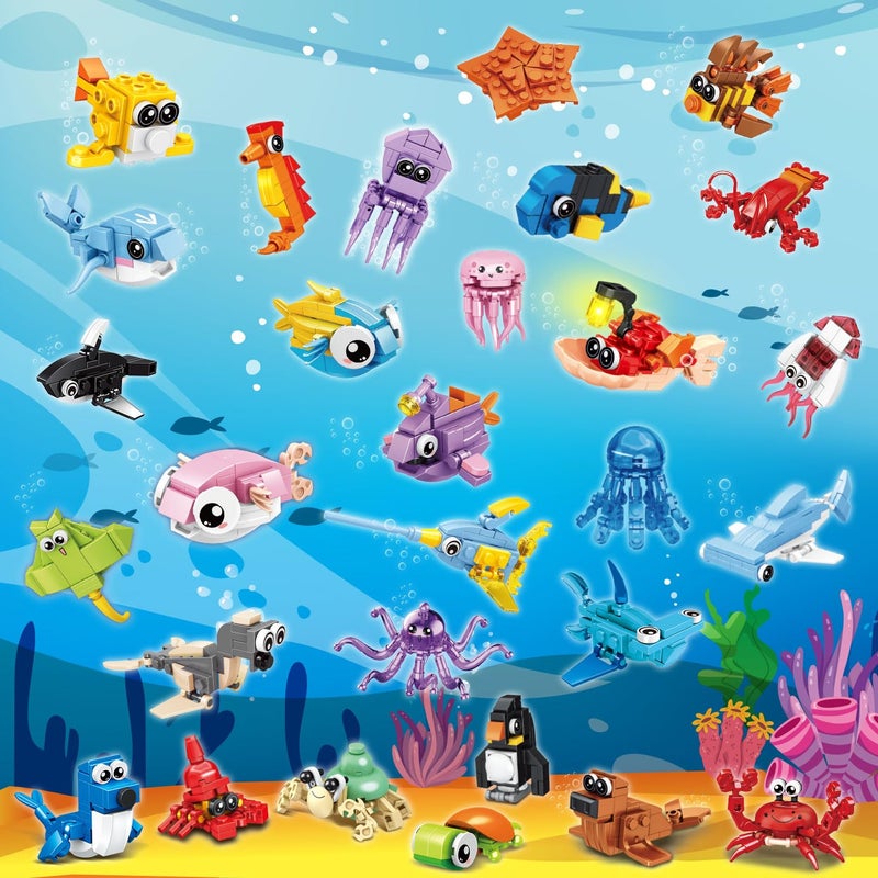 TWERF 30 Packs Ocean Party Favors for Kids 895 PCS Mini Marine Animals Building Blocks for Goodie Bag Stuffers Bulk Classroom Prizes Easter Basket Birthday Party Favors for Boys Girls Ages 6-8-12 - Image 2