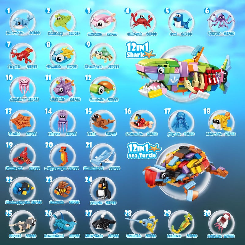 TWERF 30 Packs Ocean Party Favors for Kids 895 PCS Mini Marine Animals Building Blocks for Goodie Bag Stuffers Bulk Classroom Prizes Easter Basket Birthday Party Favors for Boys Girls Ages 6-8-12 - Image 5