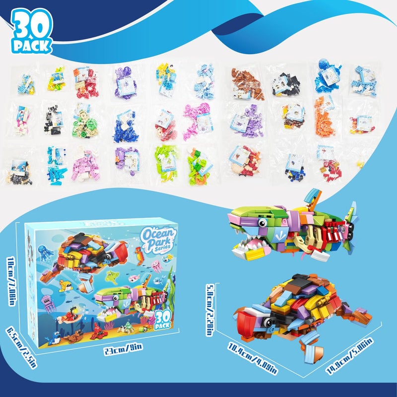 TWERF 30 Packs Ocean Party Favors for Kids 895 PCS Mini Marine Animals Building Blocks for Goodie Bag Stuffers Bulk Classroom Prizes Easter Basket Birthday Party Favors for Boys Girls Ages 6-8-12 - Image 3