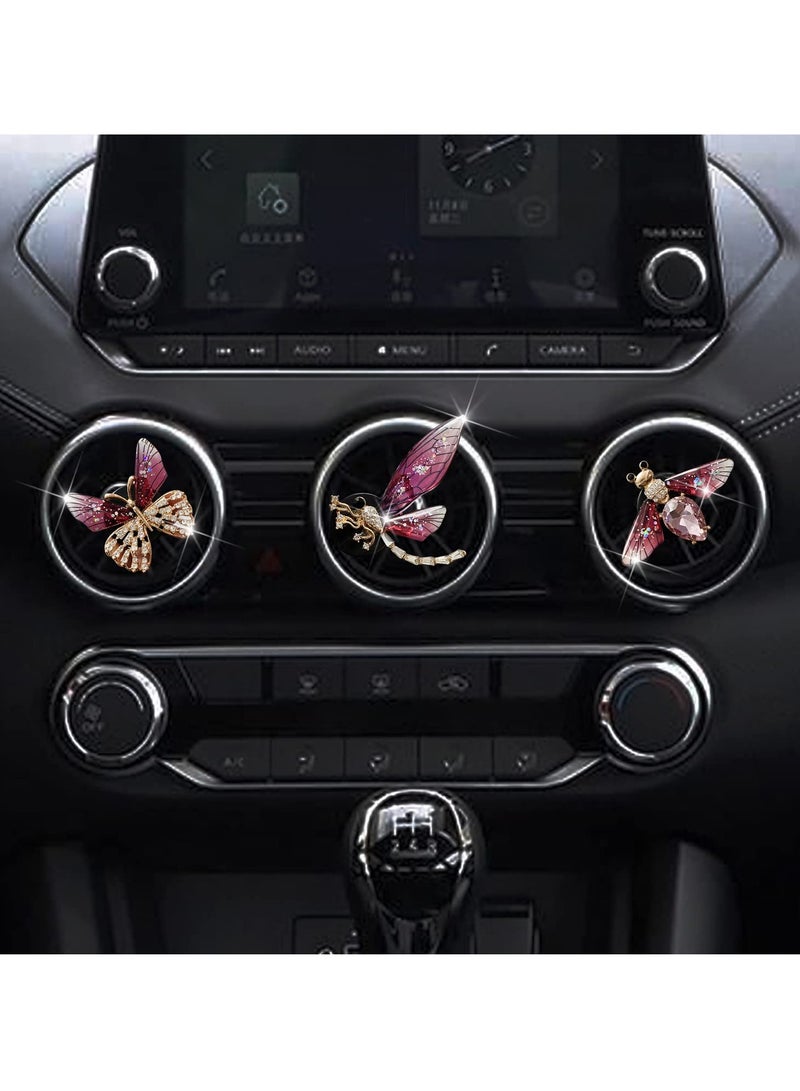 KASTWAVE Bling Heart Air Vent Clips, 3 Pcs Bee Butterfly Dragonfly Car Air Fresheners Clips Car Diffuser Vent Clip Rhinestone Car Decoration Cute Car Interior Decor Bling Car Accessories for Women - Image 2