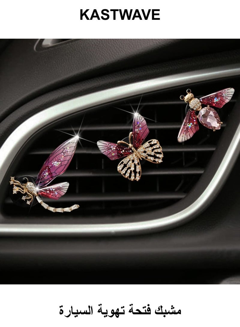 KASTWAVE Bling Heart Air Vent Clips, 3 Pcs Bee Butterfly Dragonfly Car Air Fresheners Clips Car Diffuser Vent Clip Rhinestone Car Decoration Cute Car Interior Decor Bling Car Accessories for Women - Image 1