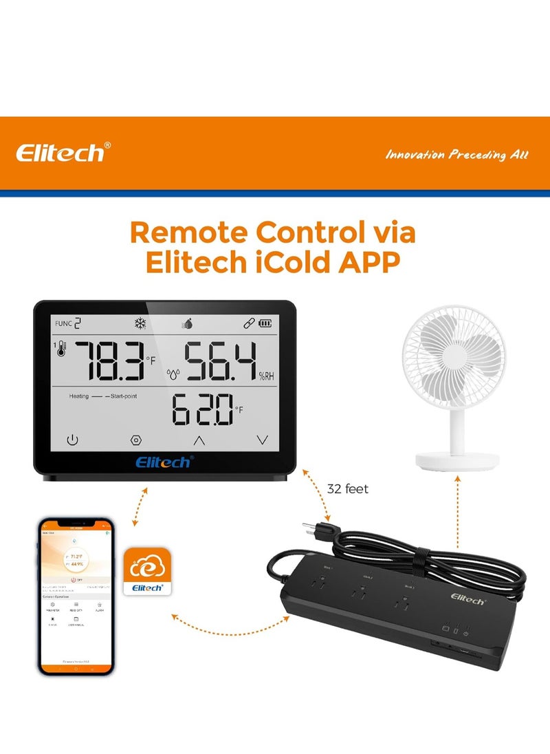 Elitech Elitech Temperature Humidity Controller Split-Style Backlight Touchscreen 3-Stage Outlet APP Control Timer Pre-Wired Thermostat for Reptile Homebrew Seed with 2 Sensors STC-1100M 110V 15A 1725W  - Image 3