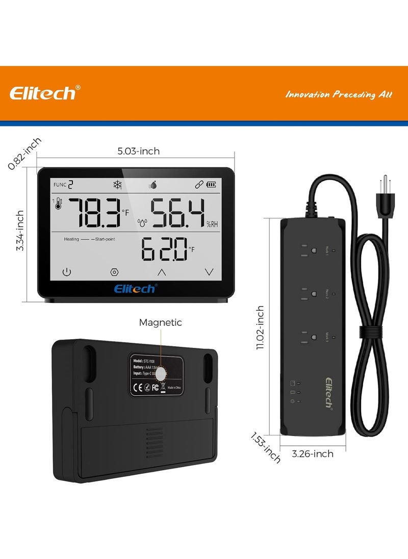 Elitech Elitech Temperature Humidity Controller Split-Style Backlight Touchscreen 3-Stage Outlet APP Control Timer Pre-Wired Thermostat for Reptile Homebrew Seed with 2 Sensors STC-1100M 110V 15A 1725W  - Image 4