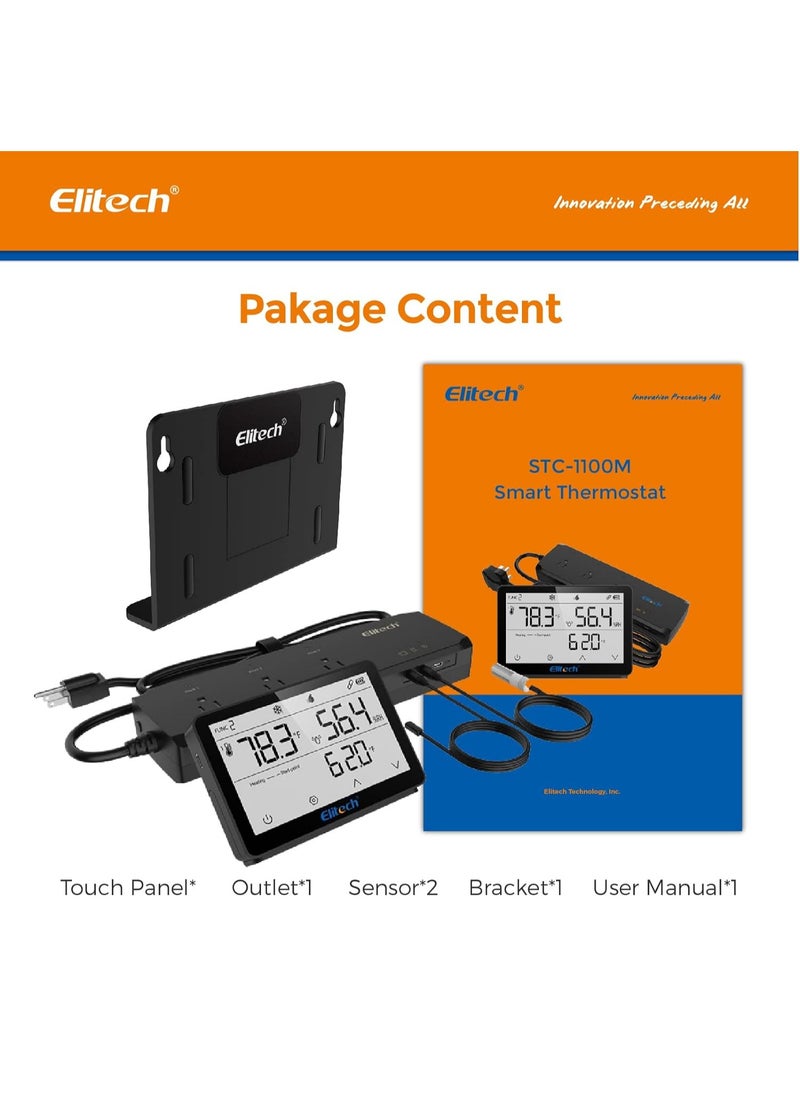 Elitech Elitech Temperature Humidity Controller Split-Style Backlight Touchscreen 3-Stage Outlet APP Control Timer Pre-Wired Thermostat for Reptile Homebrew Seed with 2 Sensors STC-1100M 110V 15A 1725W  - Image 5