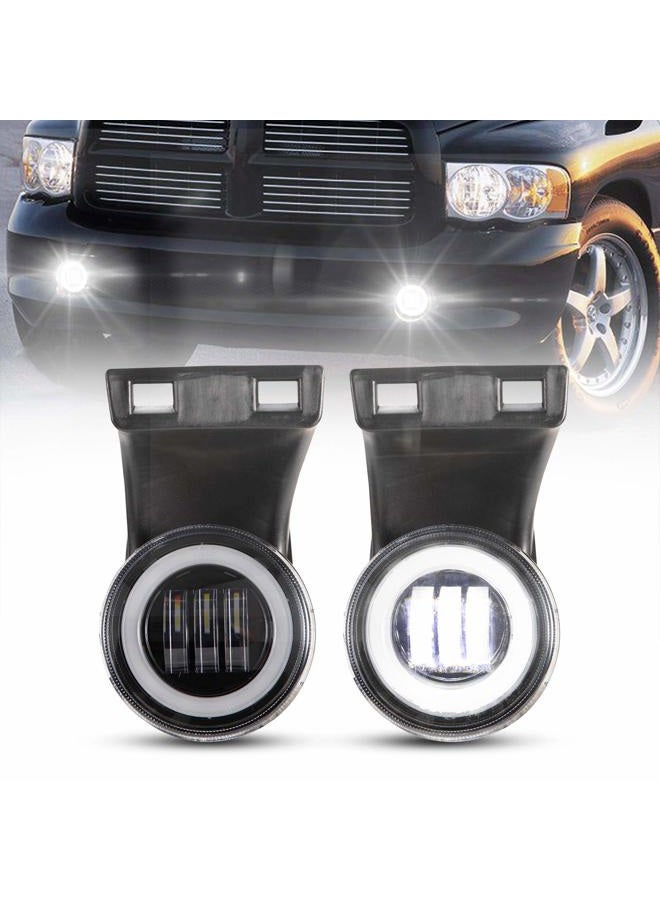 BUNKER INDUST Dodge Ram LED Fog Lights with Daytime Running Lights Set,1 Pair Clear Lens Fog Lamps Replacement for 1994 1995 1996 1997 1998 1999 2000 2001 2002 Dodge Ram 1500 2500 3500 - Image 1