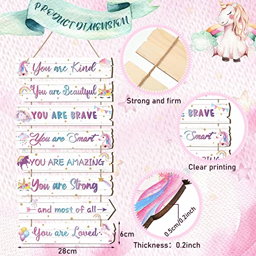Qunclay Inspirational Girl Room Decor Aesthetic Art Wall Hanging Sign Inspiring Colorful Rainbow Wooden Decoration for Kids Teens Toddler Boy Baby Bedroom Nursery Dorm Decor, 6-12 Years old (Magic Unicorn) - Image 2