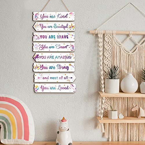 Qunclay Inspirational Girl Room Decor Aesthetic Art Wall Hanging Sign Inspiring Colorful Rainbow Wooden Decoration for Kids Teens Toddler Boy Baby Bedroom Nursery Dorm Decor, 6-12 Years old (Magic Unicorn) - Image 4
