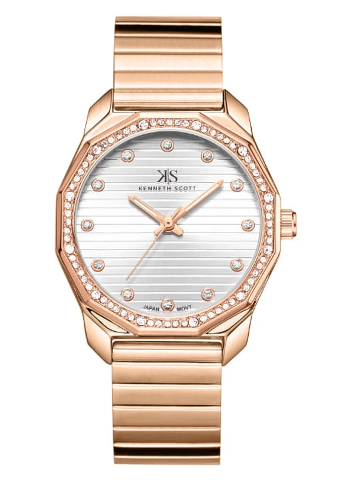 KENNETH SCOTT Kenneth Scott K24505-RBKW Women's Analog Display Watch & Stainless Steel Strap Rose Gold