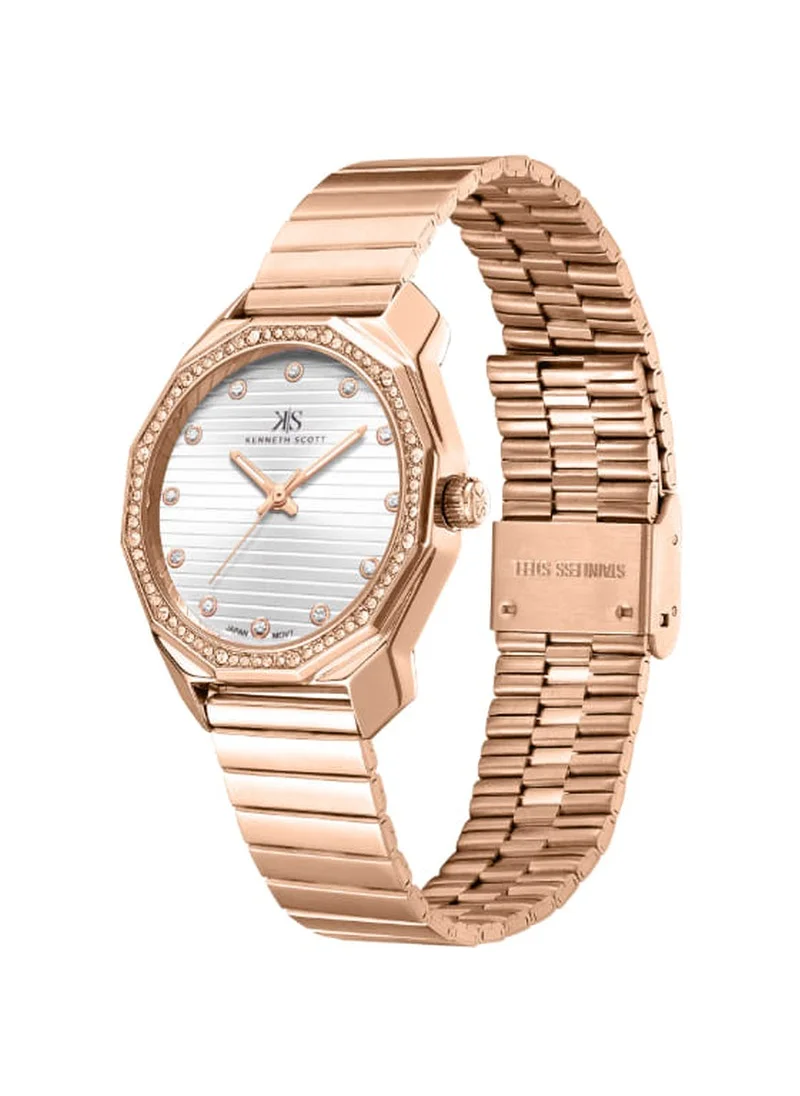 KENNETH SCOTT Kenneth Scott K24505-RBKW Women's Analog Display Watch & Stainless Steel Strap Rose Gold