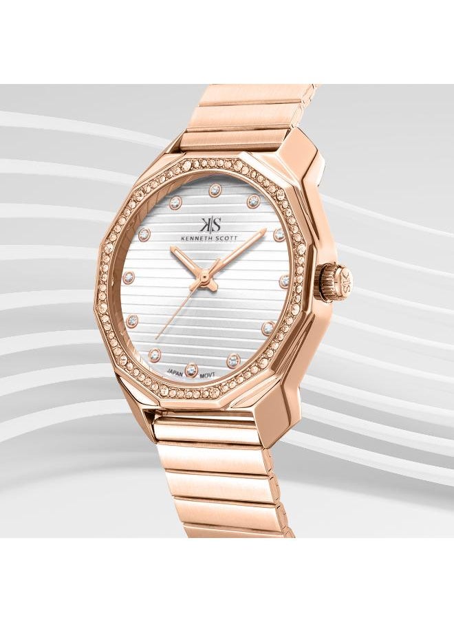 KENNETH SCOTT Kenneth Scott K24505-RBKW Women's Analog Display Watch & Stainless Steel Strap Rose Gold  - Image 3
