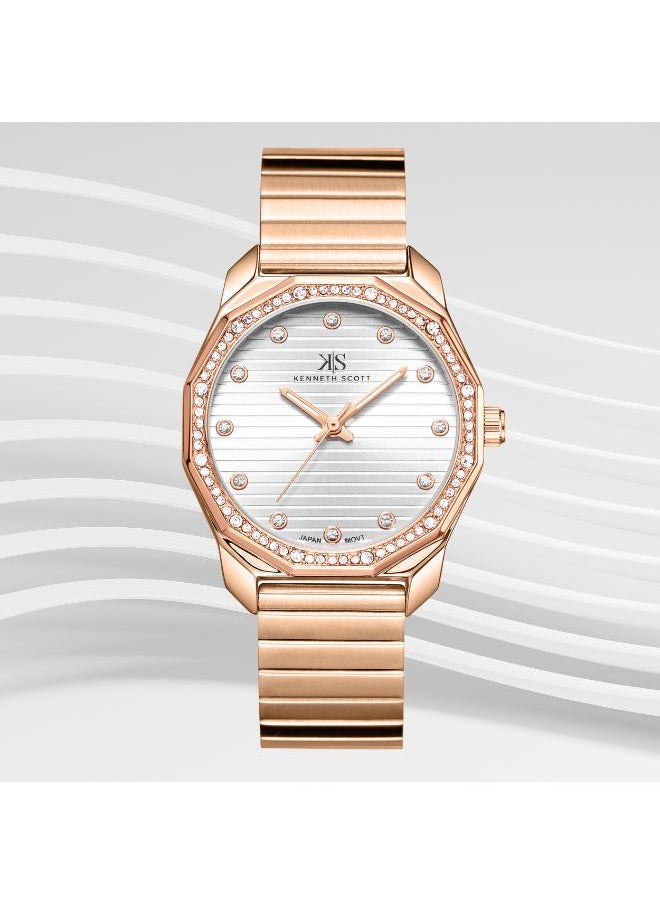 KENNETH SCOTT Kenneth Scott K24505-RBKW Women's Analog Display Watch & Stainless Steel Strap Rose Gold  - Image 2