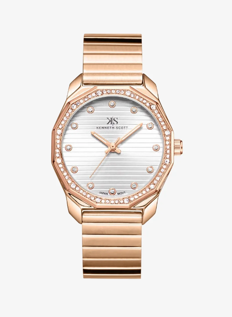 Kenneth Scott Kenneth Scott K24505-RBKW Women's Analog Display Watch & Stainless Steel Strap Rose Gold