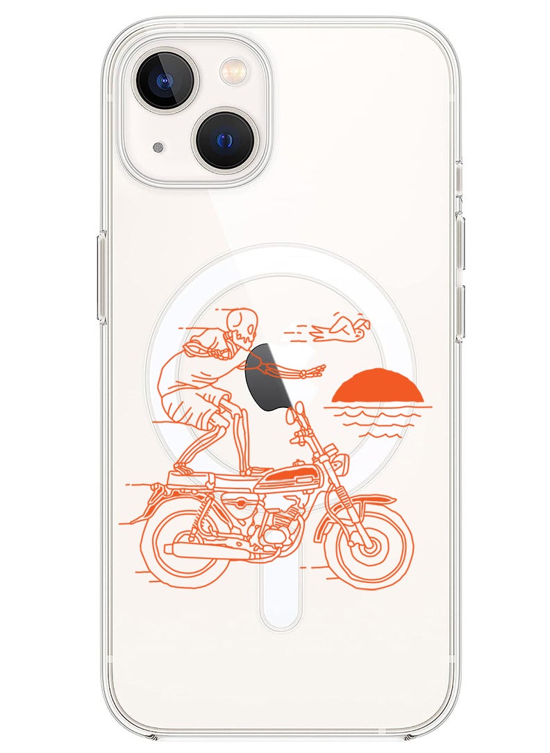 Theodor - Magnetic Case for iPhone 13 6.1-inch Compatible with MagSafe Wireless Charging, Shockproof Phone Bumper Cover Skull Rider orange - Image 1