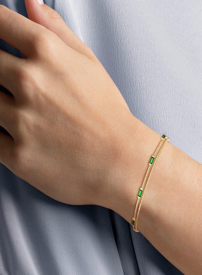 بريلوف أساور تنس أنيقة ورقيقة من بريلوف، مصنوعة من الفضة الإسترليني عيار 925، مرصعة بحجر الزركونيا المكعب، بطبقتين، مناسبة كهدية عيد ميلاد أو حفلة تخرج، لونها زمردي أو ذهبي. - Image 2