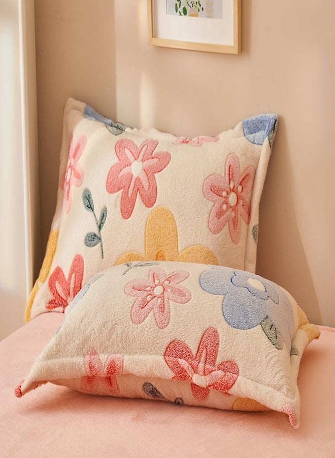 LMONMOO Pink Floral Kids Pillowcases, 2 Packs Fluffy Pillow Covers with Zipper Super Soft Kawaii Pillow Cases for Girls Boys Teens(Flower,Standard Size) - Image 1