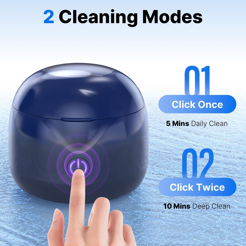 CXRUY Ultrasonic Retainer Cleaner - UV Dental Cleaning Pod Night Guard Cleaner for Dentures, Aligner, Braces, Toothbrush Heads, Jewelry (Navy Blue) - Image 5