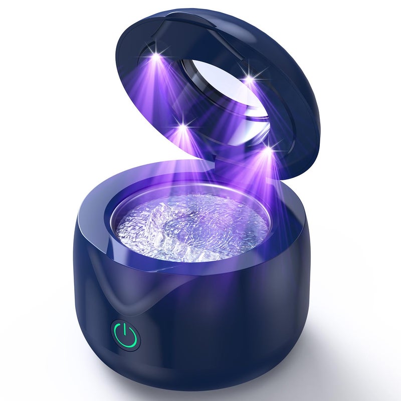 CXRUY Ultrasonic Retainer Cleaner - UV Dental Cleaning Pod Night Guard Cleaner for Dentures, Aligner, Braces, Toothbrush Heads, Jewelry (Navy Blue) - Image 1