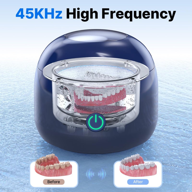 CXRUY Ultrasonic Retainer Cleaner - UV Dental Cleaning Pod Night Guard Cleaner for Dentures, Aligner, Braces, Toothbrush Heads, Jewelry (Navy Blue) - Image 3