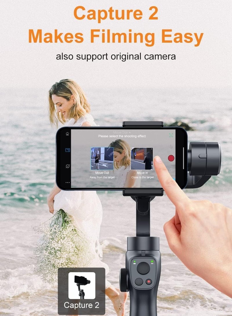 Excefore 3-Axis Gimbal Stabilizer for Smartphone, Upgraded Face Tracking Focus Wheel Foldable Gimbal with Focus Wheel, Phone Stabilizer for Video Recording Vlog - Capture 2s Combo - Image 5