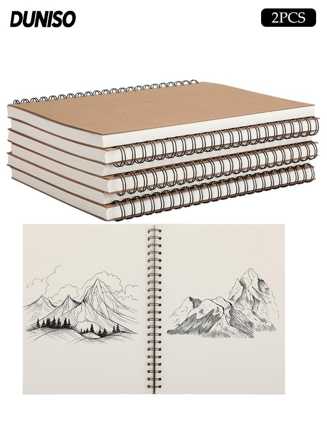 DUNISO 2Pcs Sketchbook, A4 Spiral Bound Drawing Pad, Drawing book with Thick and Smooth Paper, Blank Kraft Cover Spiral Notebook Small Sketch Pad for Sketching, Drawing, Doodling, 60 Pages - Image 1