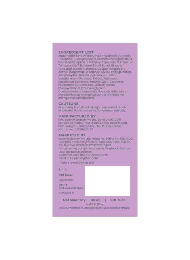 Hyphen 10% Power Peptide & 2% Copper Peptide Serum| Advanced Anti-Aging Formula | Reduces Fine Lines & Wrinkles | Glowing Skin | Face Serum For Men & Women | All Skin Types - 30ml - Image 2