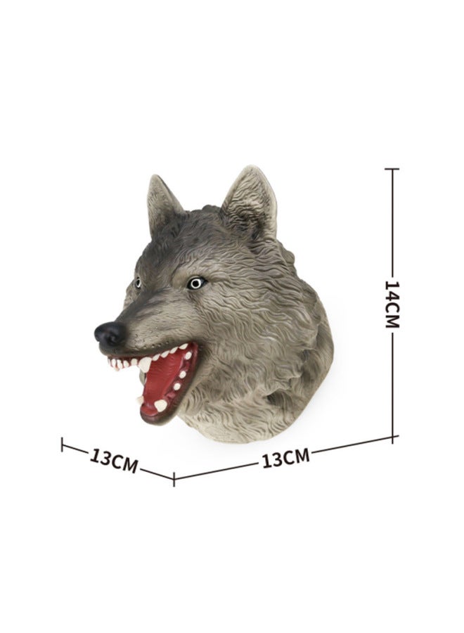 Shark Gloves Simulation Soft Rubber Animal Puppet Head Toy 3-6 Years Old Parent-child Interactive Popular Science Teaching Props Doll-Color:Wolf (140g)  - Image 1