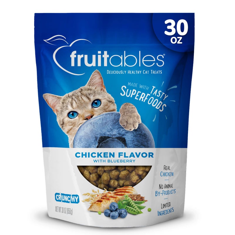 Fruitables Cat Treats Crunchy Cat Treats Packed with Protein Healthy Low Calorie Free of Wheat, Corn and Soy Made with Real Chicken and Blueberry 30 Ounces - Image 1