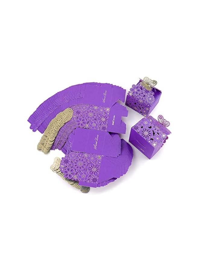 The Bros 50Pcs/Set Flower Butterfly Hollow Candy Box, Cookie Gift Boxes Butterfly Party Decoration, for Wedding Bridal Birthday Party Supplies (Purple) - Image 5