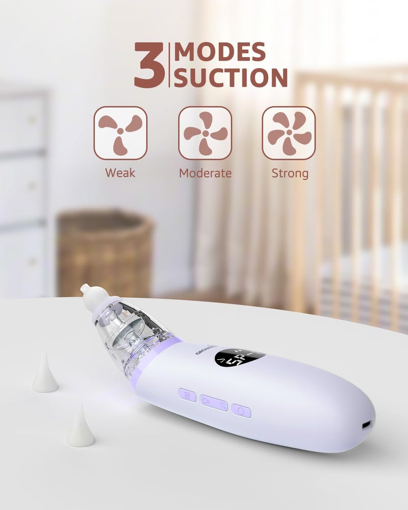GROWNSY GROWNSY Nasal Aspirator for Baby | Baby Nose Sucker | Electric Nose Suction for Toddler, Ergonomic Booger Sucker with 3 Silicone Tips, Music & Light Soothing Function (Purple)  - Image 2