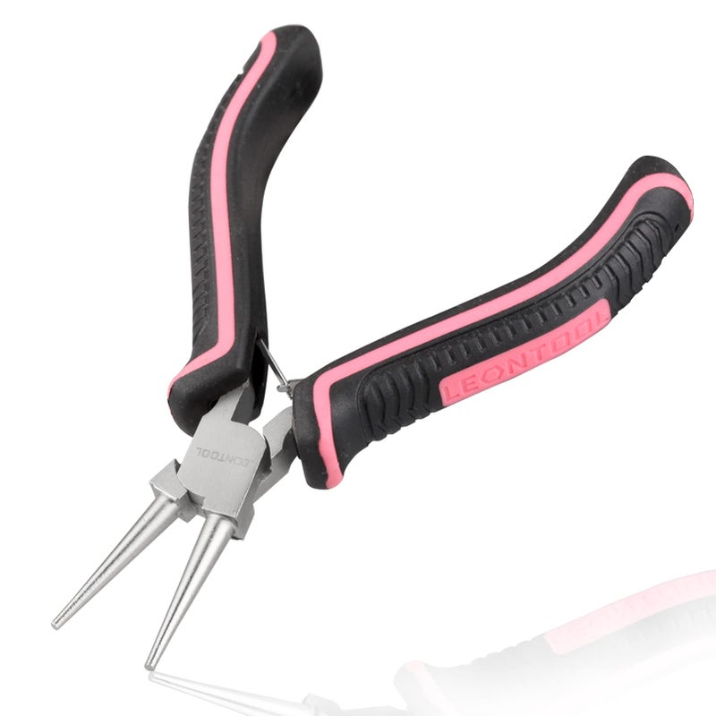 LEONTOOL 5Inch Round Nose Pliers for Jewelry Making Wire Looping Plier Smooth Jaws Wire Bending Pliers Jewelry Making Tool Precision DIY Hand Tool for Wire Looping Wrapping Pink Tool for Women