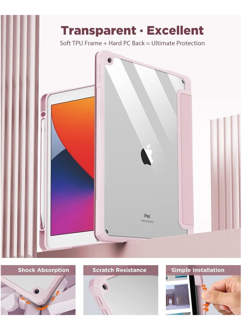 JAJEEK Case for iPad 9th Generation 2021/iPad 8th Generation 2020/iPad 7th Generation 2019 10.2 inch with Pencil Holder, Slim Protective Cover with Clear Back Shell, Auto Wake/Sleep, (Pink) - Image 4
