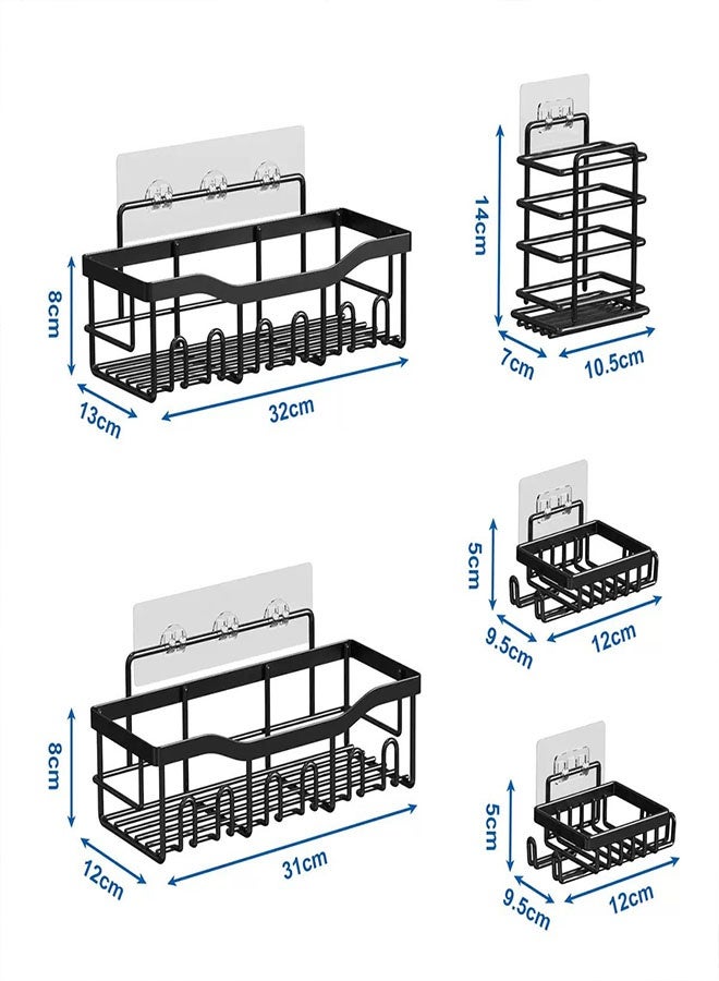 مجموعة رفوف تخزين الحمام بدون حفر، 5 قطع، سعة تحميل 40 رطل، مناسبة للاستخدام في المطبخ والحمام، رف تخزين معلق مقاوم للصدأ والماء. - Image 3