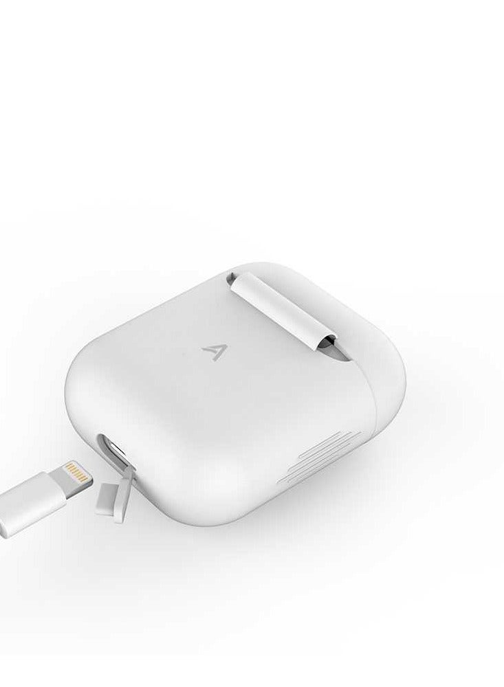 LEVELO Premium Silicone Case Compatible for AirPods 1/2 Generation / Scratch Resistant / Drop Resistant / Dustproof and Absorbing Protective Cover - White - Image 1