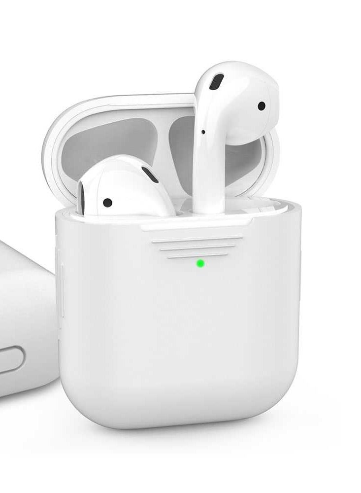 LEVELO Premium Silicone Case Compatible for AirPods 1/2 Generation / Scratch Resistant / Drop Resistant / Dustproof and Absorbing Protective Cover - White - Image 2