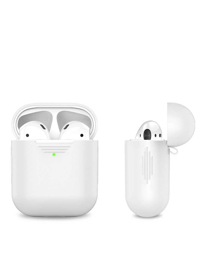 LEVELO Premium Silicone Case Compatible for AirPods 1/2 Generation / Scratch Resistant / Drop Resistant / Dustproof and Absorbing Protective Cover - White - Image 3
