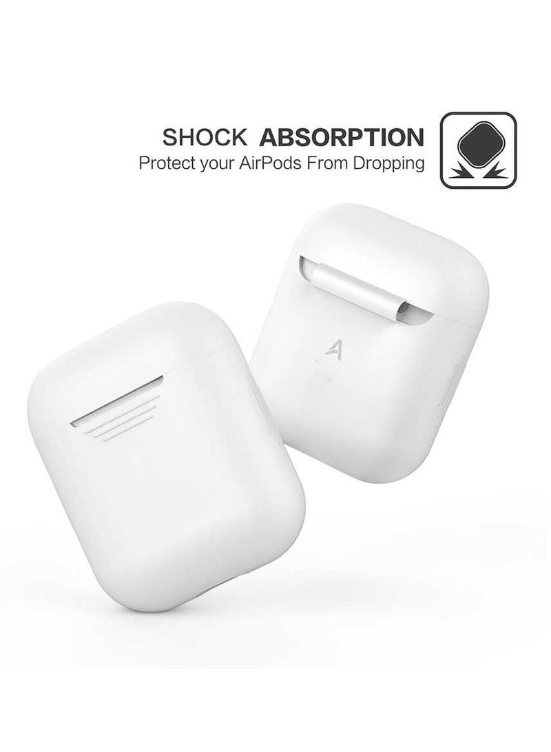 LEVELO Premium Silicone Case Compatible for AirPods 1/2 Generation / Scratch Resistant / Drop Resistant / Dustproof and Absorbing Protective Cover - White - Image 5