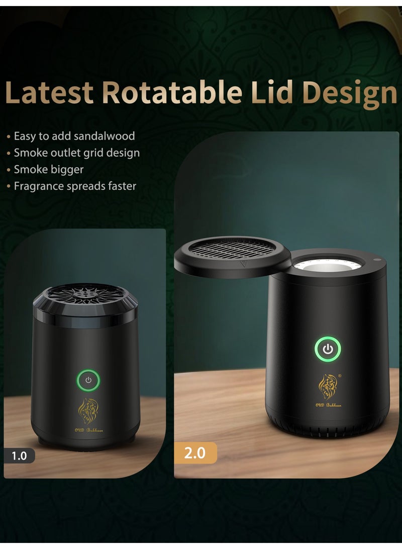 Oud Bukhoor New Upgraded Electric Bakhoor Incense Burner – Metal Body with Rotary Cover, Type-C Rechargeable, Fast-Heating Charcoal-Free Oud Burner for Home & Car - Image 2