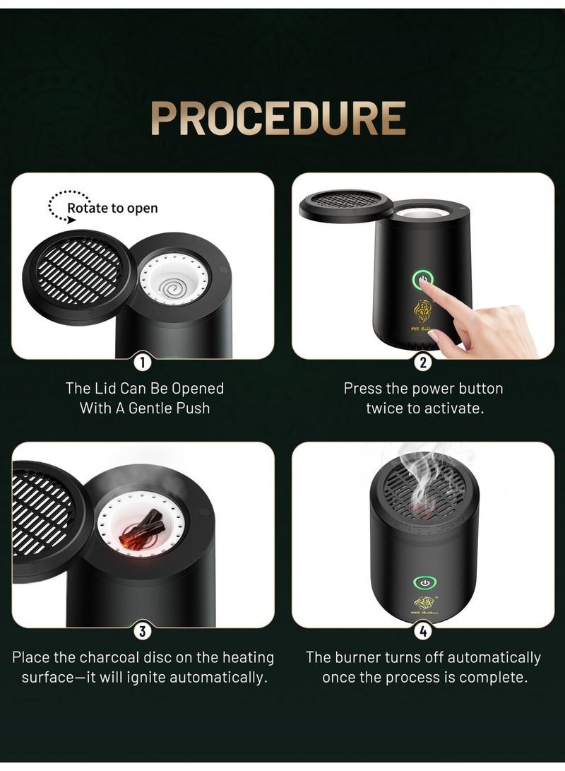 Oud Bukhoor New Upgraded Electric Bakhoor Incense Burner – Metal Body with Rotary Cover, Type-C Rechargeable, Fast-Heating Charcoal-Free Oud Burner for Home & Car - Image 3