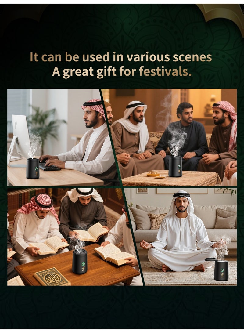 Oud Bukhoor New Upgraded Electric Bakhoor Incense Burner – Metal Body with Rotary Cover, Type-C Rechargeable, Fast-Heating Charcoal-Free Oud Burner for Home & Car - Image 5