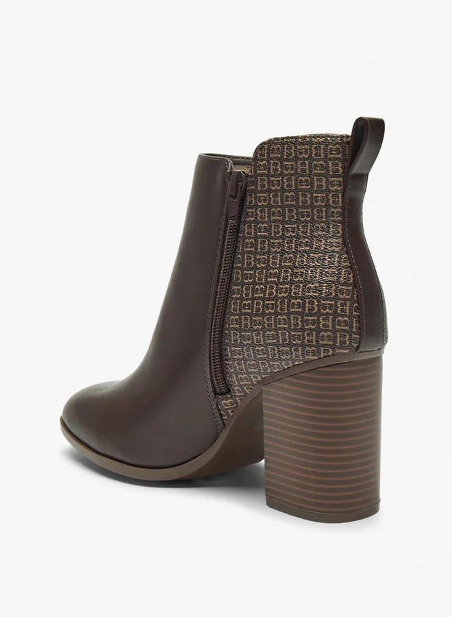 فلورا بيلا من شو إكسبرس Women's Logo Detail Ankle Boots with Block Heels and Zip Closure