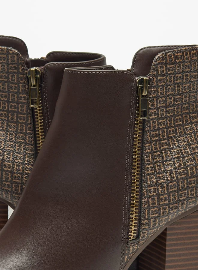 فلورا بيلا من شو إكسبرس Women's Logo Detail Ankle Boots with Block Heels and Zip Closure