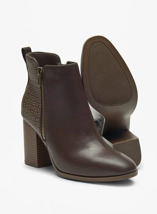 فلورا بيلا من شو إكسبرس Women's Logo Detail Ankle Boots with Block Heels and Zip Closure