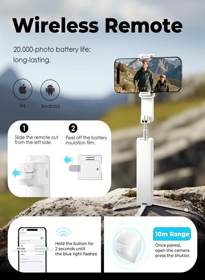 Viozon Aluminum Alloy Wireless Selfie Stick Tripod with Detachable Remote, Lightweight Extendable Phone Stand Compatible with 4–7" iPhone & Android Smartphones - Image 3