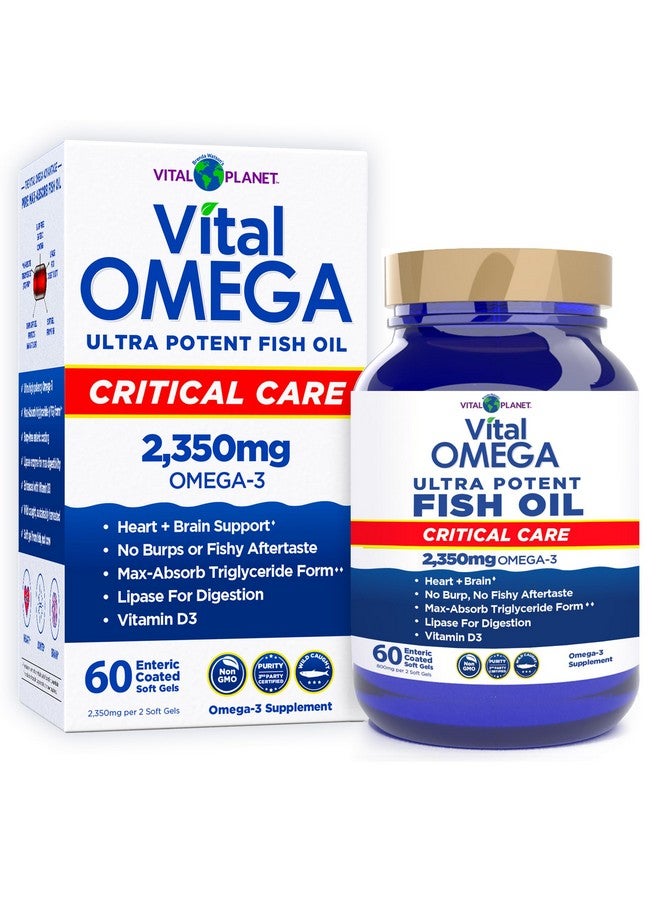 Vital Planet - Vital Omega 3 Fish Oil Critical Care Supplement with 2350mg of High Potency Wild Caught Omega 3 Fatty Acid Supplements EPA DHA and DPA for Heart Health 60 Softgels (Packaging May Vary) - Image 1