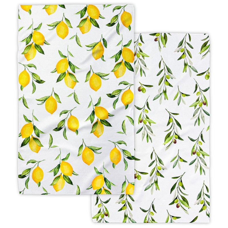 Eulnars Kitchen Towels, Premium Dish Towels for Kitchen Drying, 18" x 30" Microfiber Kitchen Towel Set, Quick Dry Tea Towels, Watercolor Lemon Series, 2-Pack - Image 1