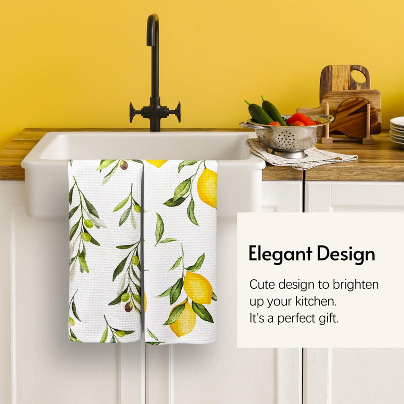 Eulnars Kitchen Towels, Premium Dish Towels for Kitchen Drying, 18" x 30" Microfiber Kitchen Towel Set, Quick Dry Tea Towels, Watercolor Lemon Series, 2-Pack - Image 3