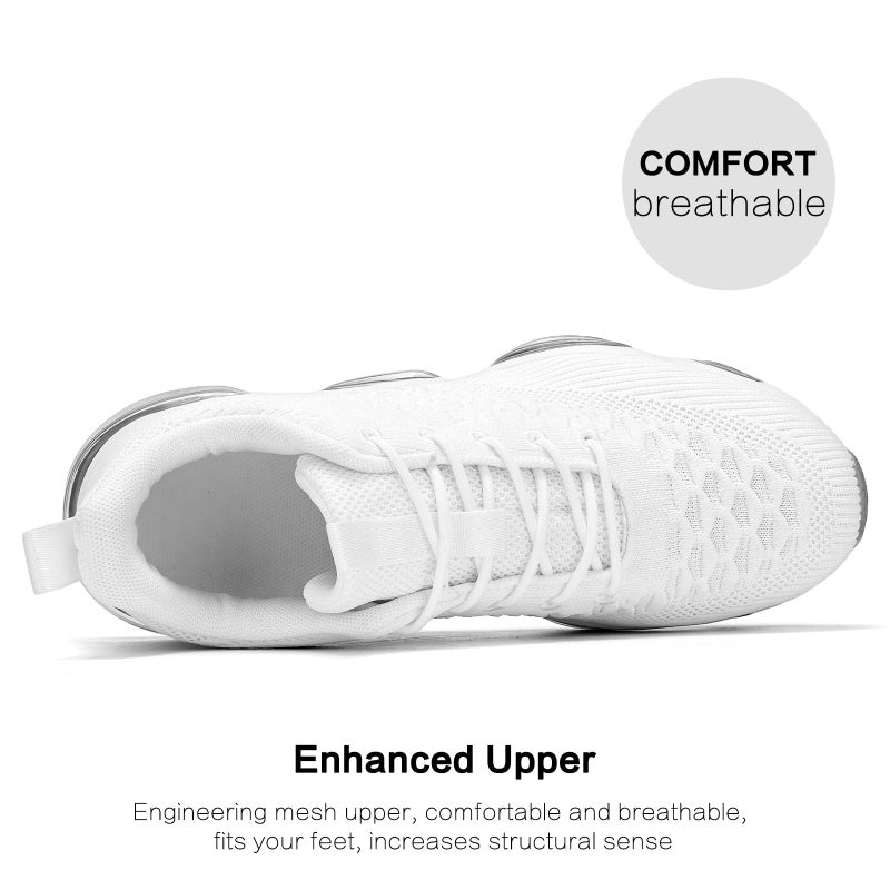 Socviis Men's Air Cushion Running Shoes Breathable Tennis Fashion Sneakers Non Slip Workout Casual Sport Shoes Gym Training Comfortable Walking Shoes White - Image 5