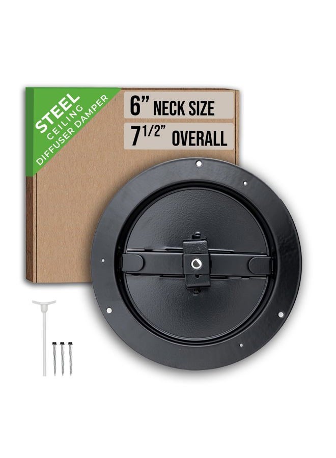 Handua 6" [Neck Size] Steel Butterfly Damper for Round Ceiling Air Supply Diffuser - Black | Outer Diameter: 7-1/2" - Image 1
